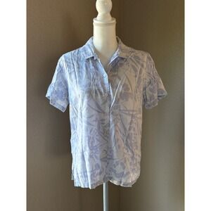 Casey & Max Womens Blue Floral Cotton Linen Rayon Button Down Shirt Large